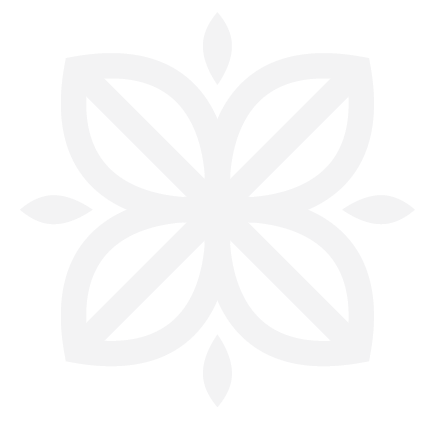 A white flower logo on a black background.